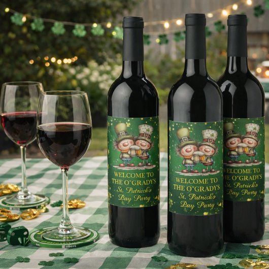 Cheerful St. Patrick’s Day Party Illustration ワインラベル