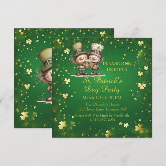 Cheerful St. Patrick’s Day Party Invitation 招待状 (正面/裏面)