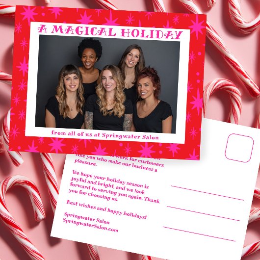 Cheerful Stars Pink Christmas Custom Business シーズンポストカード