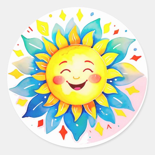 Cheerful Sun Cartoon With Smiling Face ラウンドシール (正面)