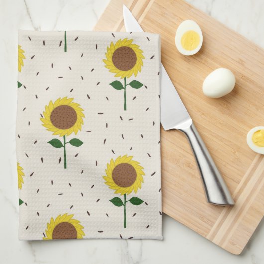 Cheerful Sunflower Pattern Dishtowel キッチンタオル (四つ折り)