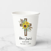 Cheerful Sunflower Rustic Boho Dark Wooden Cross 紙コップ (裏面)