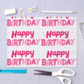 Cheerful Sweet Pink 'Happy Birthday' Typography  薄葉紙 (クラフト)
