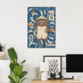 Cheerful Tanuki Poster - Japanese Folklore, Orange ポスター (ホームオフィス)