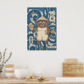 Cheerful Tanuki Poster - Japanese Folklore, Orange ポスター (キッチン)