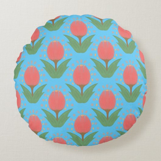 Cheerful Tulips Round Pillow ラウンドクッション (正面)