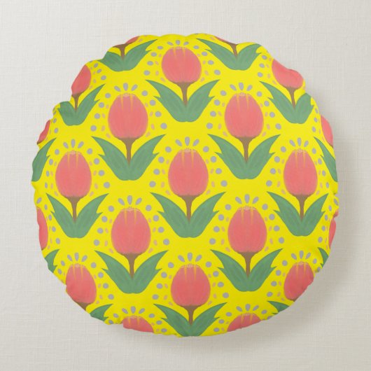 Cheerful Tulips Round Pillow ラウンドクッション (正面)