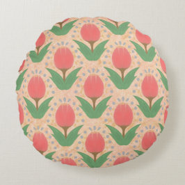 Cheerful Tulips Round Pillow ラウンドクッション
