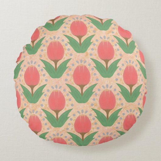 Cheerful Tulips Round Pillow ラウンドクッション (正面)