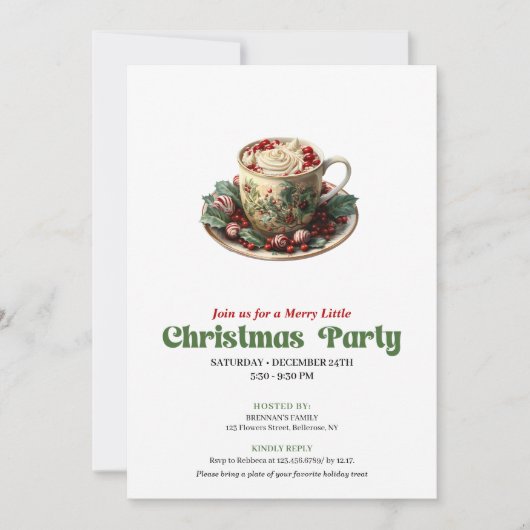 Cheerful Victorian Christmas cocoa party invite 招待状 (正面)