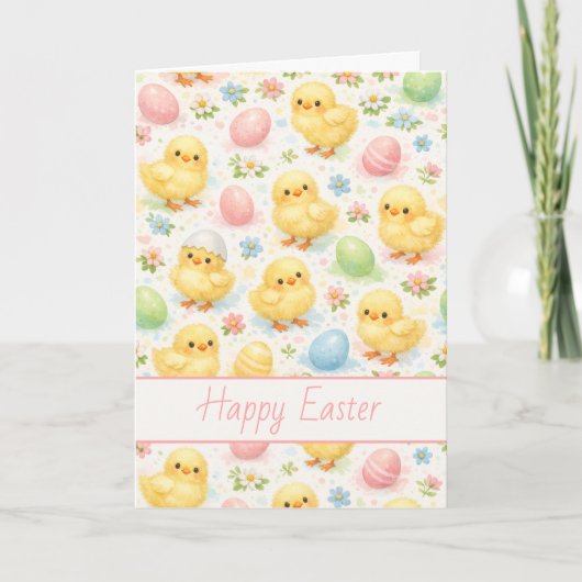 Cheerful Watercolor Chick & Egg Easter Card シーズンカード (正面)
