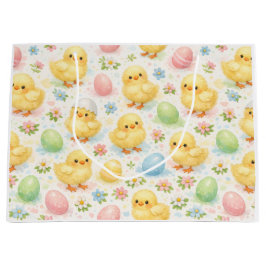 Cheerful Watercolor Chick & Egg Easter Gift Bag ラージペーパーバッグ