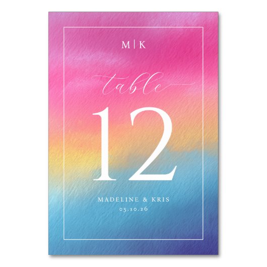 Cheerful Watercolor Gradient Table Number テーブルナンバー (正面)