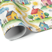 Cheerful Watercolor Realtor Houses Wrapping Paper ラッピングペーパー (ロールコーナー)