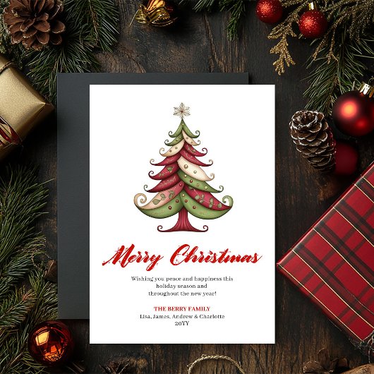 Cheerful whimsical Christmas tree greeting card シーズンカード