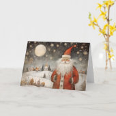 Cheerful Whimsical Santa Claus in a Snowy Village カード (黄色い花)