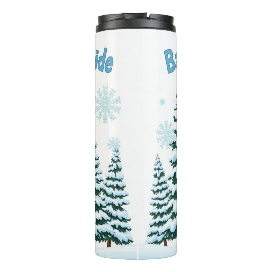 Cheerful Winter Snowman with Pine Trees タンブラー (裏面)