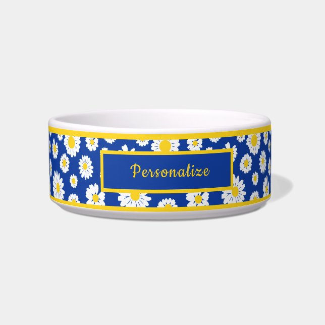 Cheerful Yellow and Blue Daisy Floral Pattern ボウル (正面)