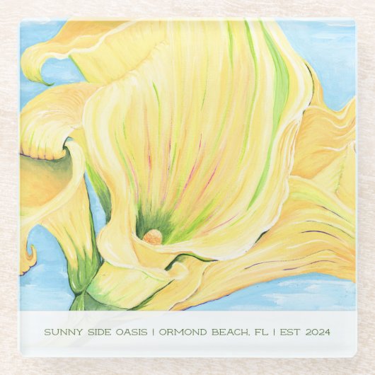 Cheerful Yellow Calla Lily Vacation Home ガラスコースター (正面)