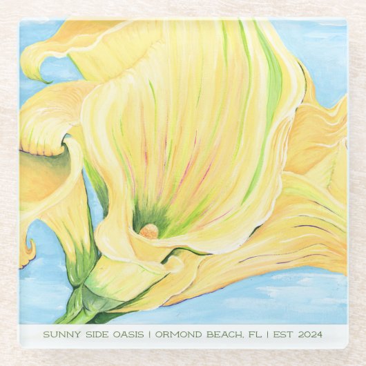 Cheerful Yellow Calla Lily Vacation Home ガラスコースター (正面)