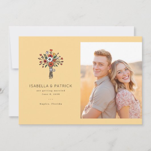 Cheerful Yellow Floral Photo セーブザデート (正面)