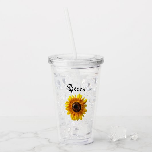 Cheerful Yellow Sunflower with Bee Personalized アクリルタンブラー (アイス正面)