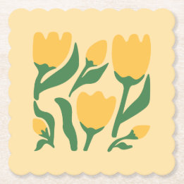 Cheerful Yellow Tulips Paper Coaster ペーパーコースター