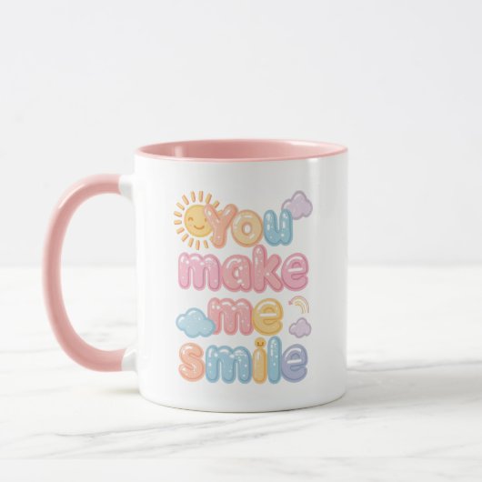 Cheerful "You Make Me Smile" Bubble Font マグカップ (左)
