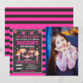 Cheerleader Birthday Photo Invitation  Pink Black 招待状 (正面/裏面)