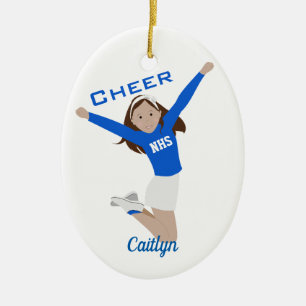 Cheerleader Dark Brunette Blue & White セラミックオーナメント