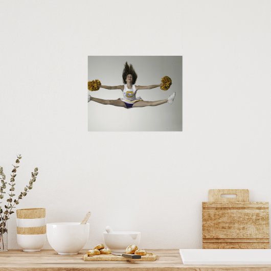 Cheerleader doing splits in mid air ポスター (キッチン)