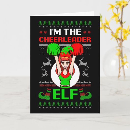 Cheerleader Elf Design Christmas Cheerleading  カード (黄色い花)
