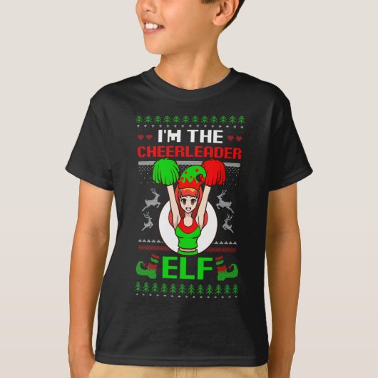 Cheerleader Elf Design Christmas Cheerleading  Tシャツ (正面)