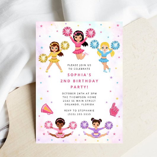 Cheerleader Girl Birthday Party Invitation 招待状