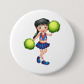 Cheerleader Girl with Pom Poms Fun Sports Spirit 缶バッジ (正面)