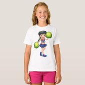 Cheerleader Girl with Pom Poms Fun Sports Spirit Tシャツ (正面フル)