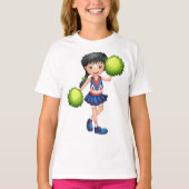 Cheerleader Girl with Pom Poms Fun Sports Spirit Tシャツ (正面)