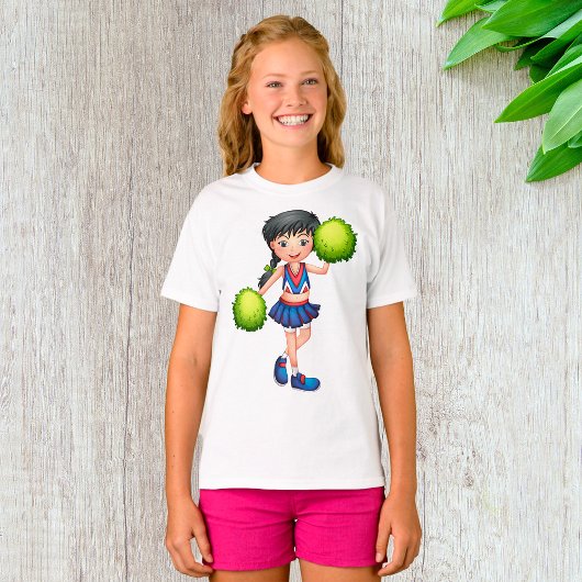 Cheerleader Girl with Pom Poms Fun Sports Spirit Tシャツ