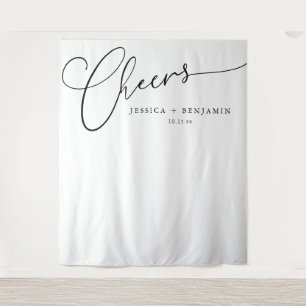 Cheers ブラック ホワイト スクリプト オーダーメイド ウェディング 背景 タペストリー