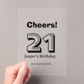 Cheers 21 birthday bold letter name boy man gifts  アクリル招待状 (インサイチュ (ポータブル))