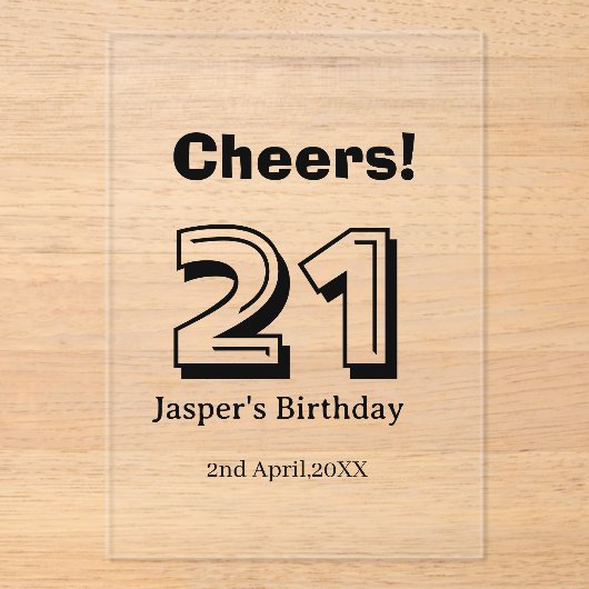 Cheers 21 birthday bold letter name boy man gifts  アクリル招待状 (正面)