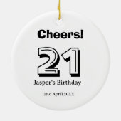 Cheers 21 birthday bold letter name boy man gifts  セラミックオーナメント (裏面)