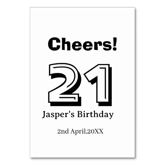 Cheers 21 birthday bold letter name boy man gifts  テーブルナンバー (正面)