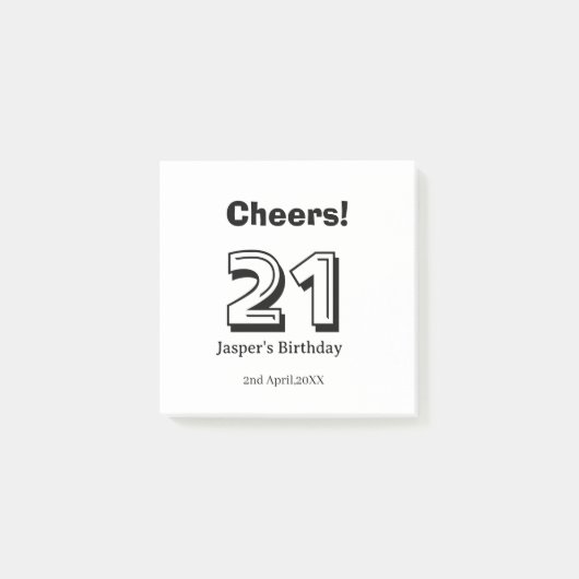Cheers 21 birthday bold letter name boy man gifts  ポストイット (正面)