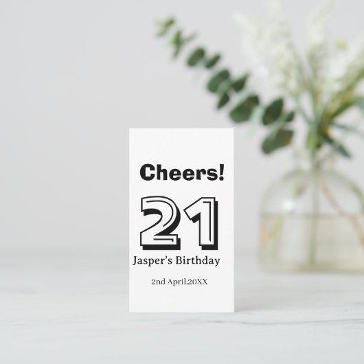 Cheers 21 birthday bold letter name boy man gifts 名刺 (スタンド正面)