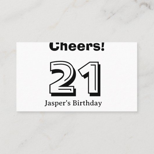 Cheers 21 birthday bold letter name boy man gifts  名刺 (裏面)