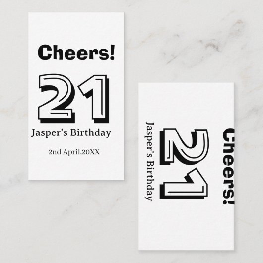 Cheers 21 birthday bold letter name boy man gifts  名刺 (正面/裏面)