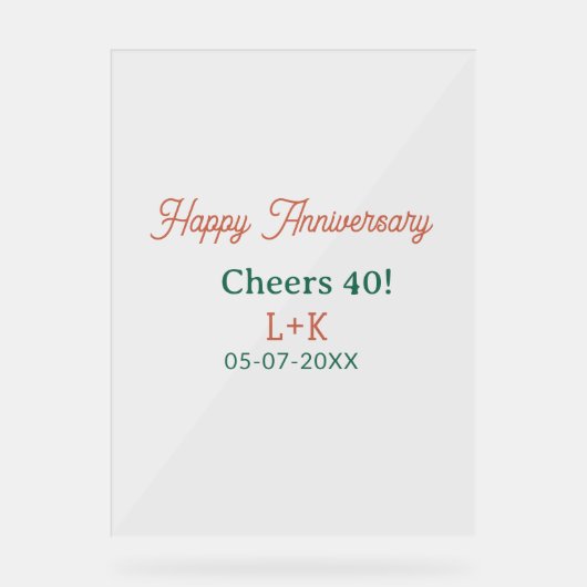 Cheers 40 happy anniversary orange green name date アクリルサイン (正面)