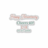 Cheers 40 happy anniversary orange green name date シール (正面)