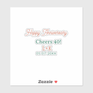 Cheers 40 happy anniversary orange green name date シール